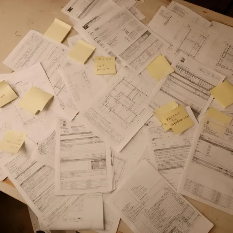 Unübersichtliche Baupläne und Rechnungen – das typische Chaos ohne Projektkoordination